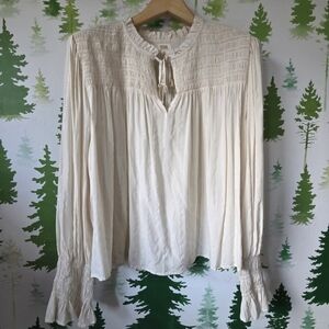 a.n.a Womens Shine Split Tie Neck Long Sleeve Blouse